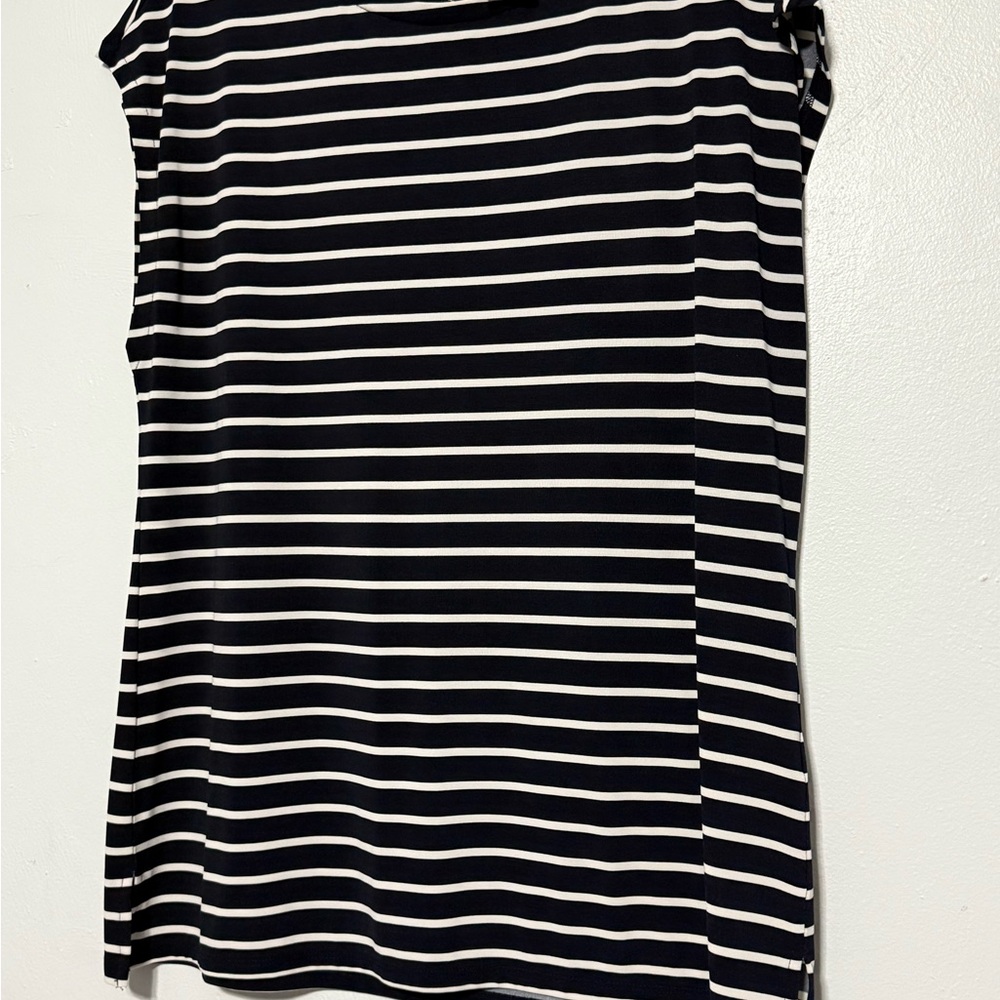 Anne Klein Dark Navy Blue and White Striped Sleeveless Top